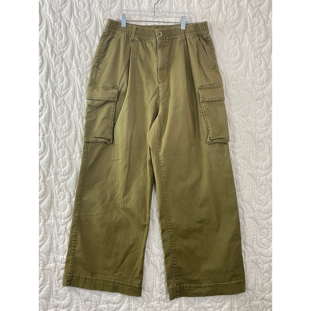 Old Navy Cargo Pants Womens Large Olive Green Wide Leg Elastic Waist High Rise